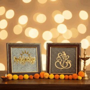 7 Horses Raw Pyrite Frame with Ganesh Ji Frame Combo