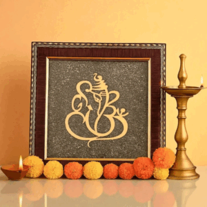 Ganesh Photo Frame on Raw Pyrite